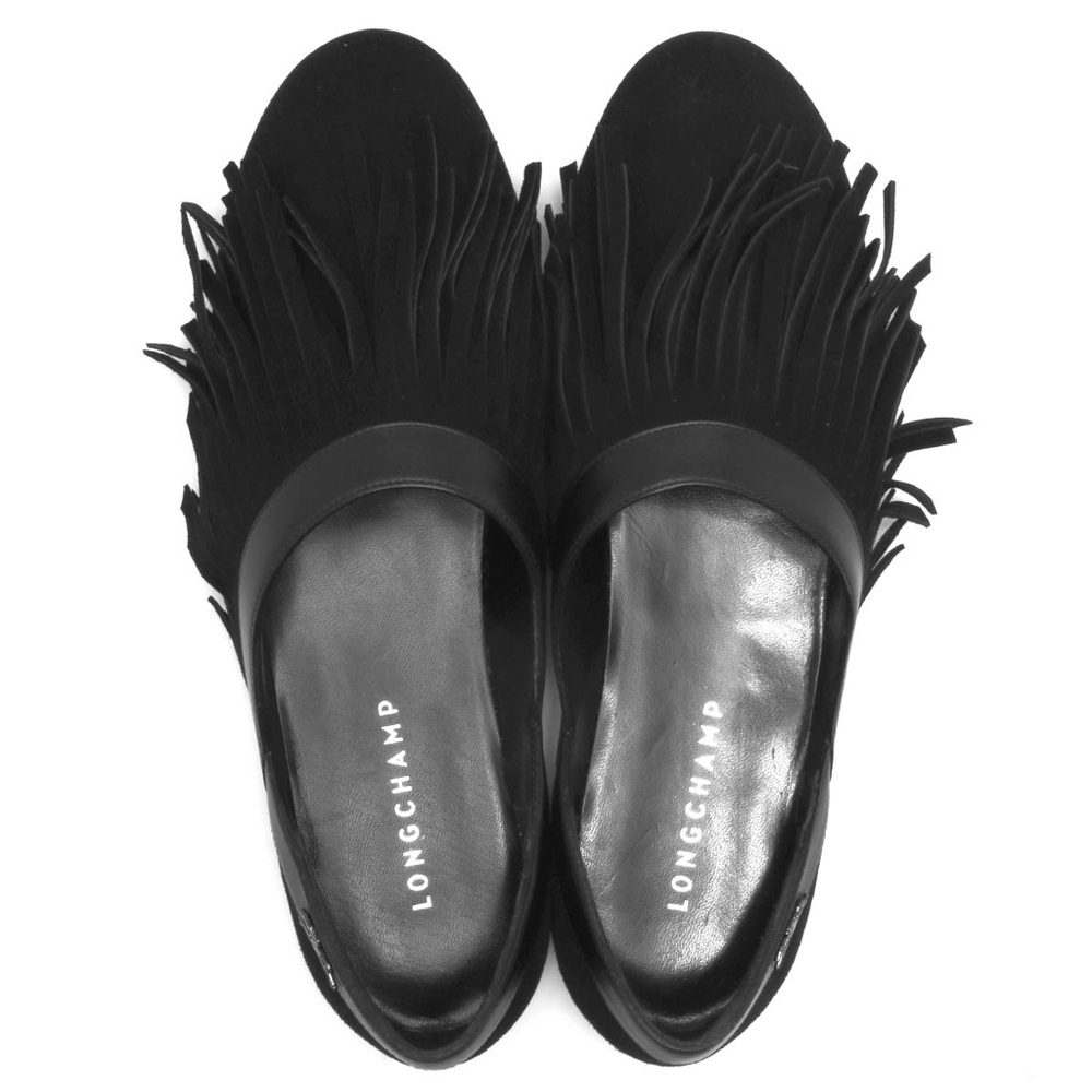 NWT brand new Longchamp black genuine leather suede womens 7.5 loafers - Picture 9 of 9